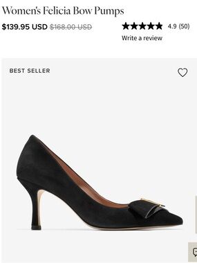 Cole Haan Felicia Black Suede Bow Mid-Heel Pumps with Gold Accent